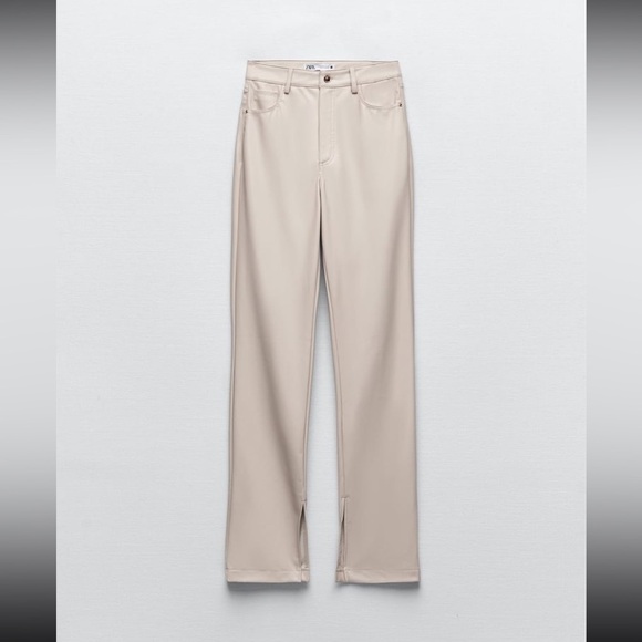 New Zara ECRU FAUX LEATHER FLARED SLIT SLIM FIT PANTS HIGH RISE STRAIGHT LEG - Picture 4 of 17